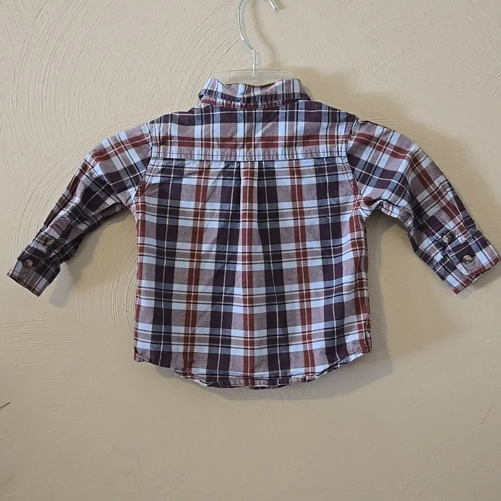 JANIE AND JACK PLAID OXFORD BUTTON DOWN DRESS SHIRT, SIZE 12-18 MONTHS